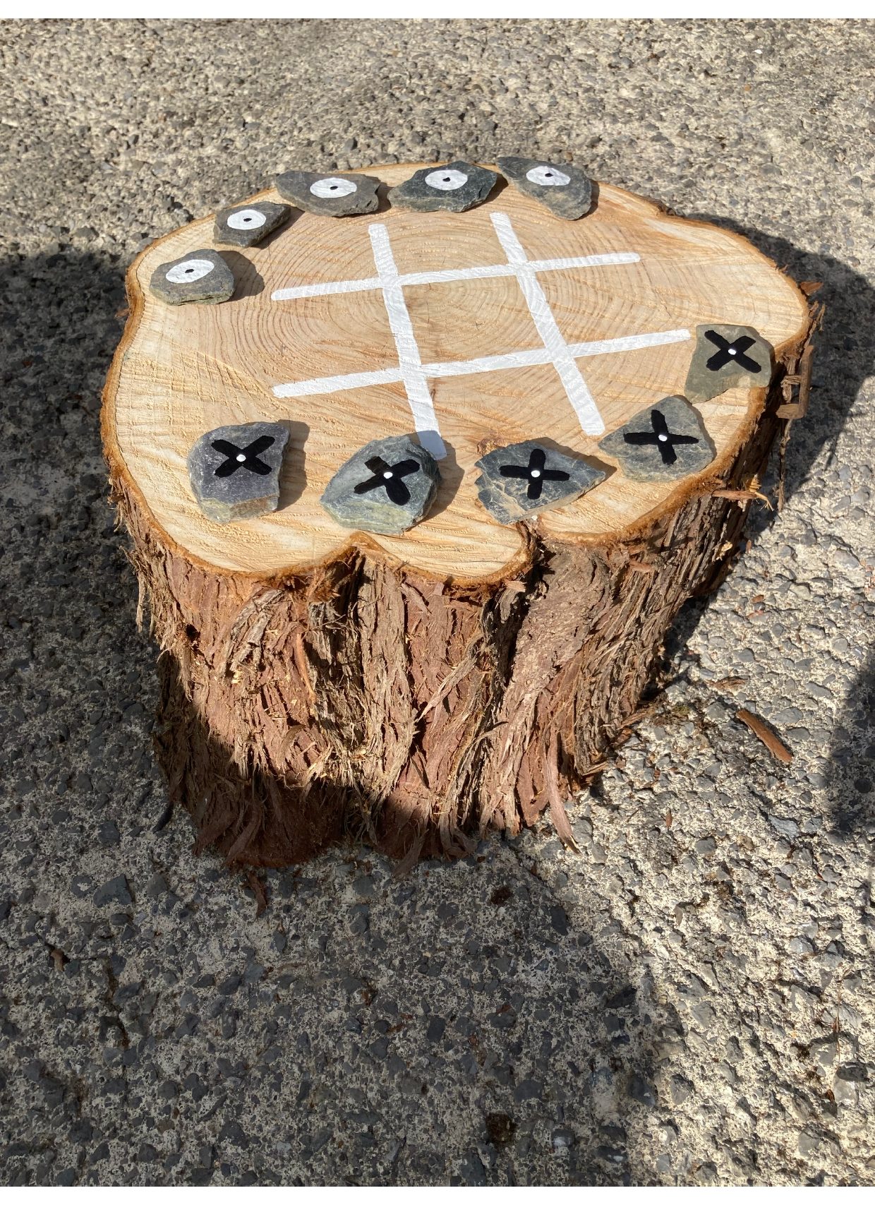 Jeu peint sur tronc d'arbre